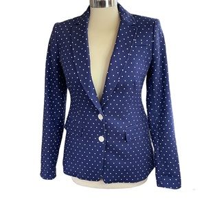 Banana republic navy blue white cotton polka dot blazer suit jacket size 2